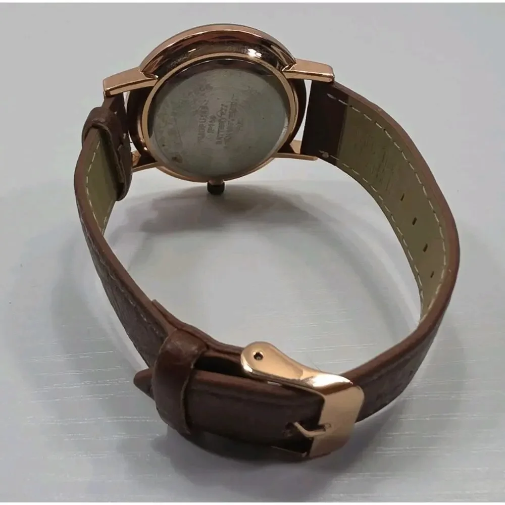 Rose Gold Tone Wristwatch W/ Adjustable Brown Buckle Band New Battery W282